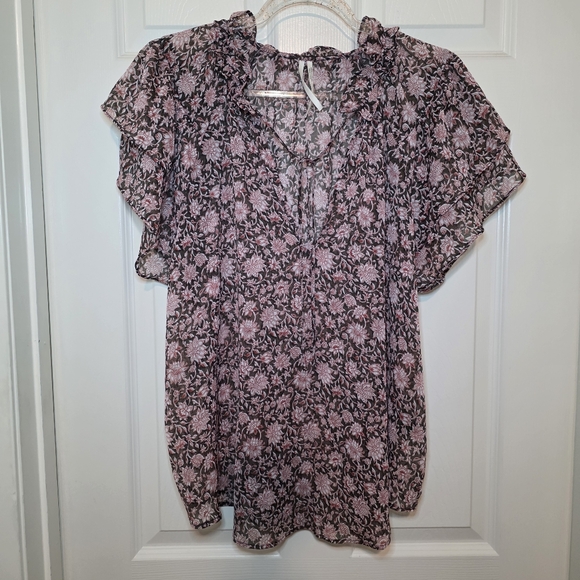 Anthropologie V-Neck Flutter-Sleeve Blouse size XL - Picture 3 of 12
